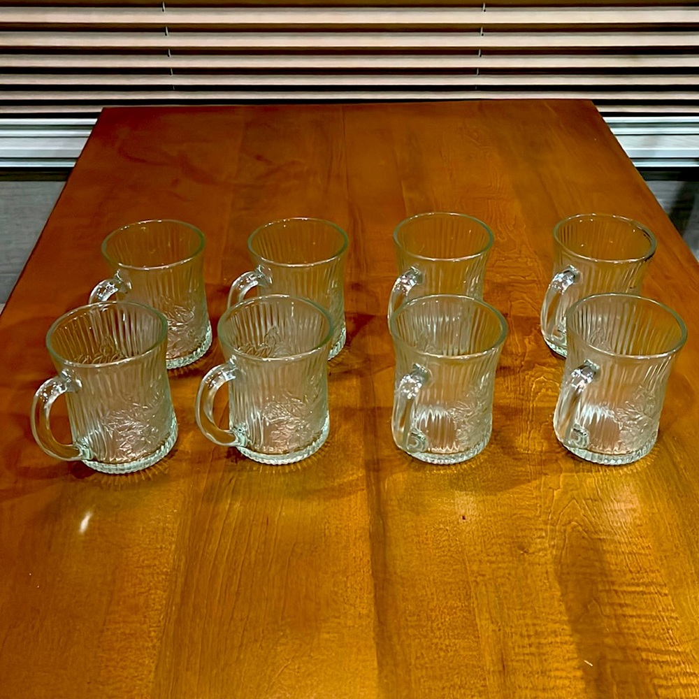 Vintage Malaysia KIG Clear Glass Coffee Tea Floral Design 4” Set of 8